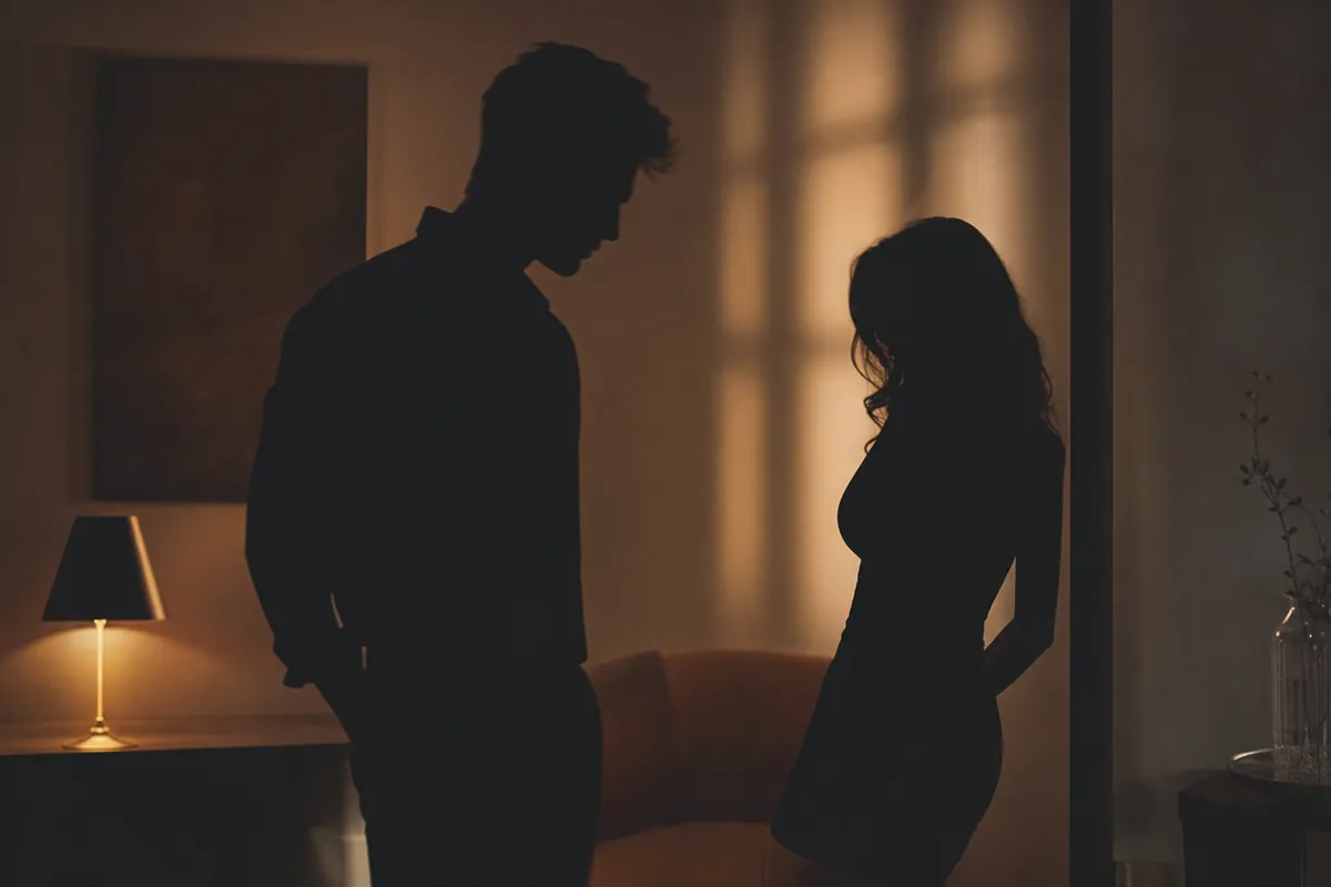 Dimly lit lifestyle party setting suggesting anonymous ambiance with subtle mood lighting and silhouettes