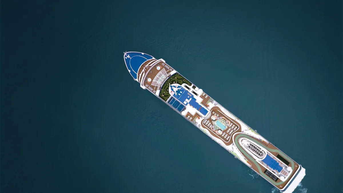 Aerial view of the Oceania Allura, ship for the Desire Lisbon to Morocco Cruise, courtesy of Original Group