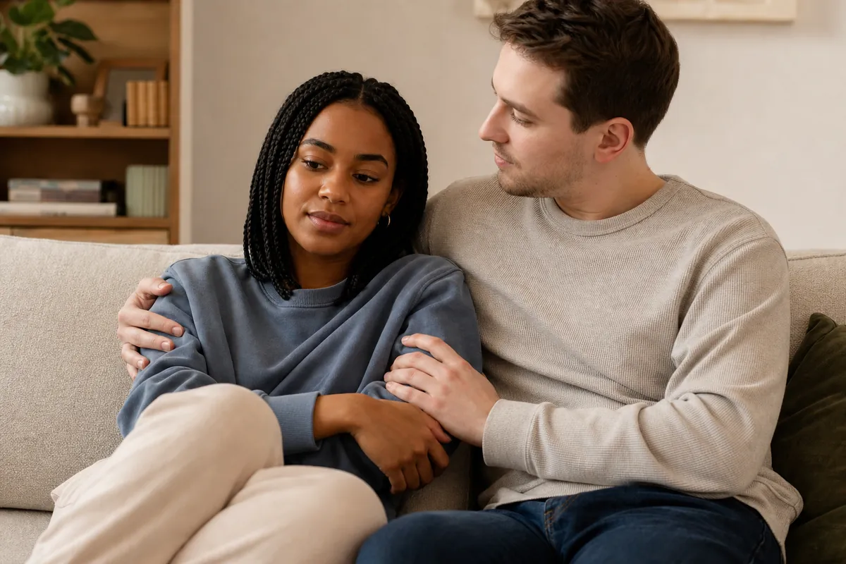 Couple communicating openly about anxiety before a lifestyle encounter