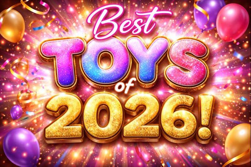 Colorful graphic with the text "Best Toys of 2026!" surrounded by balloons, confetti, and sparkles on a vibrant background—perfect for discovering shared pleasure toys designed for excitement and connection.